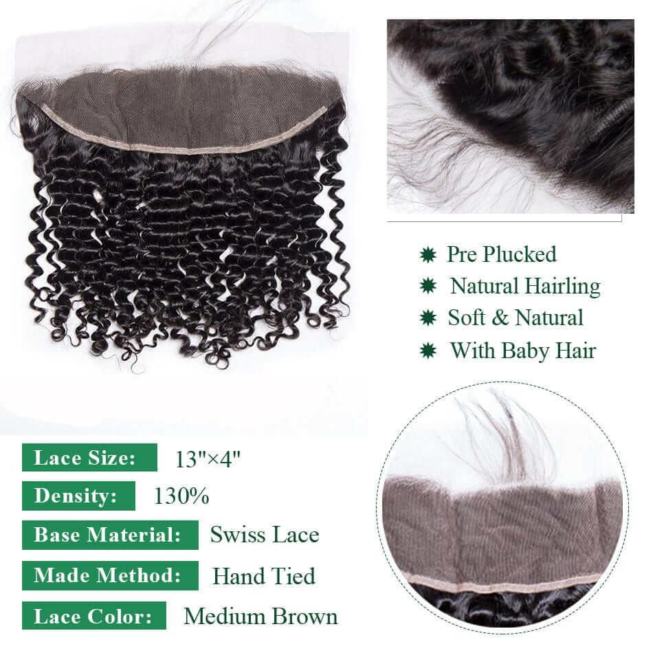 Superlove Deep Wave Hair 3 Bundles With Frontal 13x4 Free Part Lace Frontal 100% Virgin Human Hair - Image 6