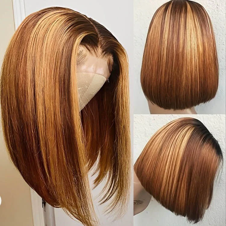 13x1 Highlight Straight Bob Wig Ombre Hair Wig Straight Lace Frontal Wig - Image 2