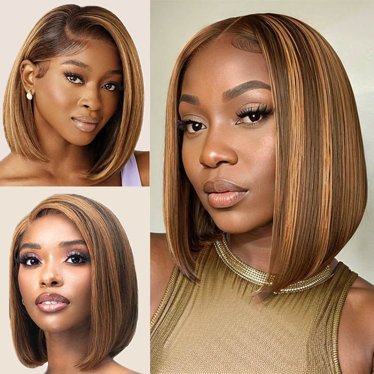 13x1 Highlight Straight Bob Wig Ombre Hair Wig Straight Lace Frontal Wig - Image 3
