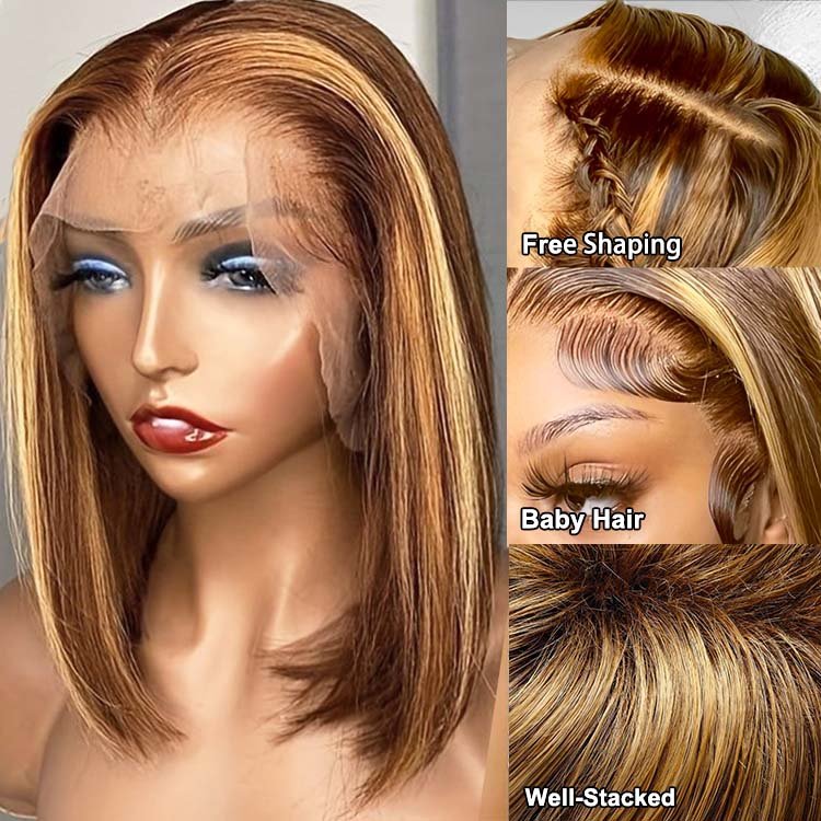 13x1 Highlight Straight Bob Wig Ombre Hair Wig Straight Lace Frontal Wig - Image 4