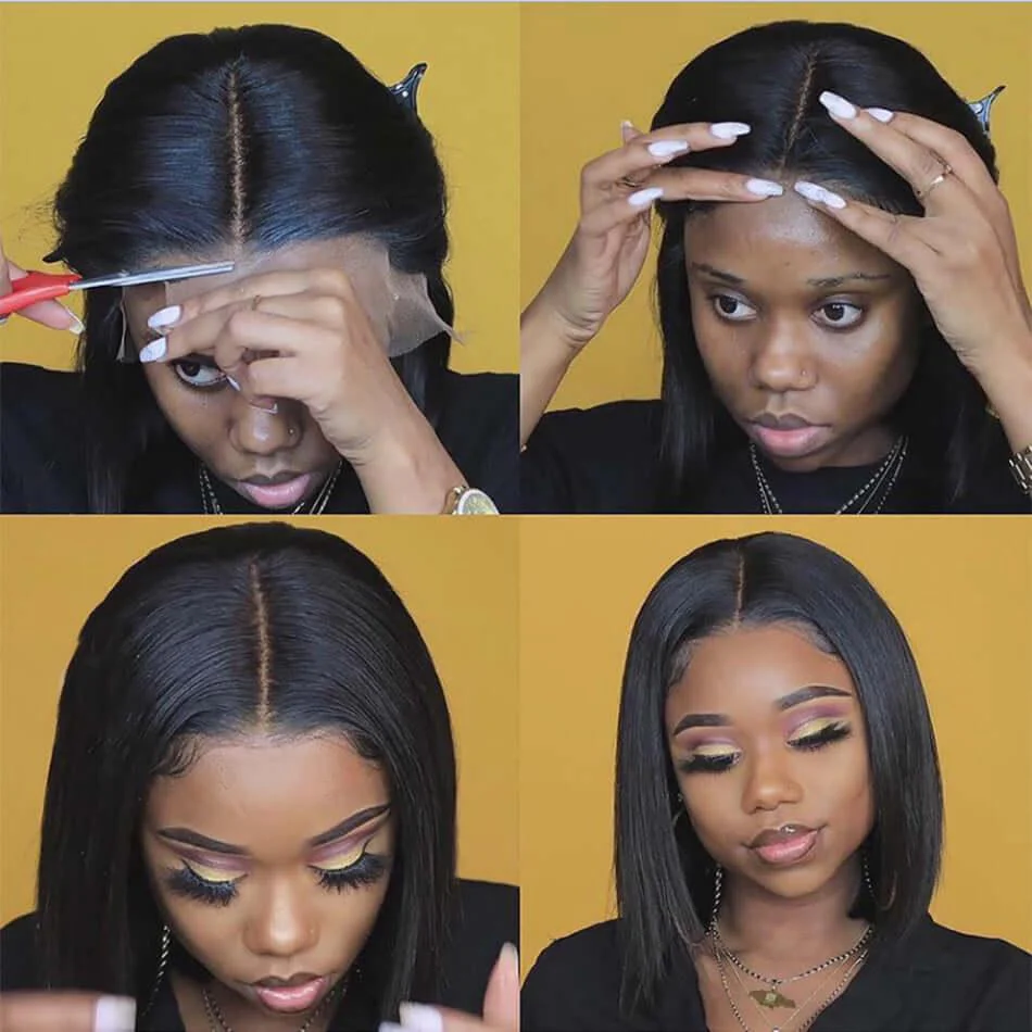 13x1 Lace T Part Short  Straight Bob Remy Wig  Brazilian Hair - Image 4