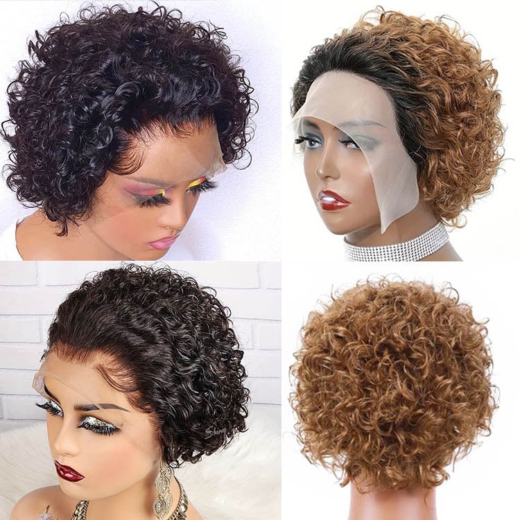 Flash Sale | Short Curly Pixie Cut 13x1 Lace Wig Natural Black & 1B/27 Ombre Glueless Wig - Image 4