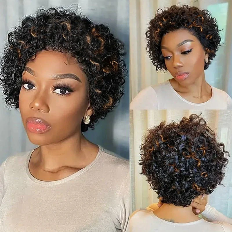 Flash Sale | Short Curly Pixie Cut 13x1 Lace Wig Natural Black & 1B/27 Ombre Glueless Wig - Image 5