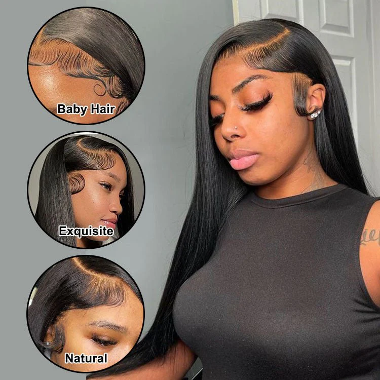 13x4  Transparent Lace Frontal Wigs Straight Hair Pre Plucked Malaysian Human Hair Wigs - Image 3