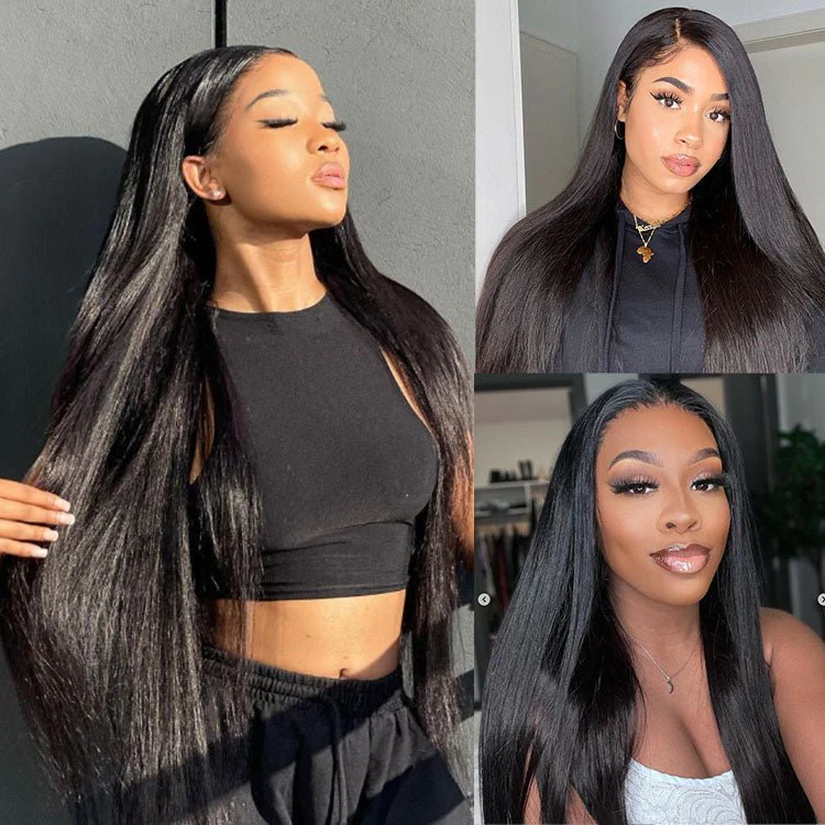 13x4  Transparent Lace Frontal Wigs Straight Hair Pre Plucked Malaysian Human Hair Wigs - Image 4