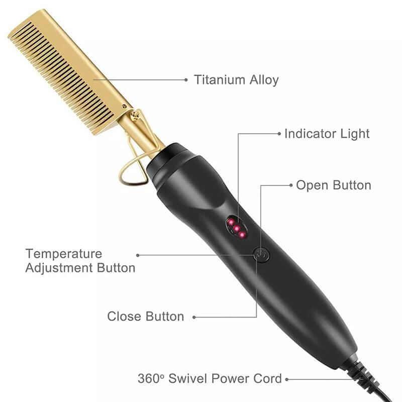 Superlove 2 in 1 Hot Comb Straightener Electric Hair Curler Flat Iron Titanium Alloy Hair Curler Brush - Image 3