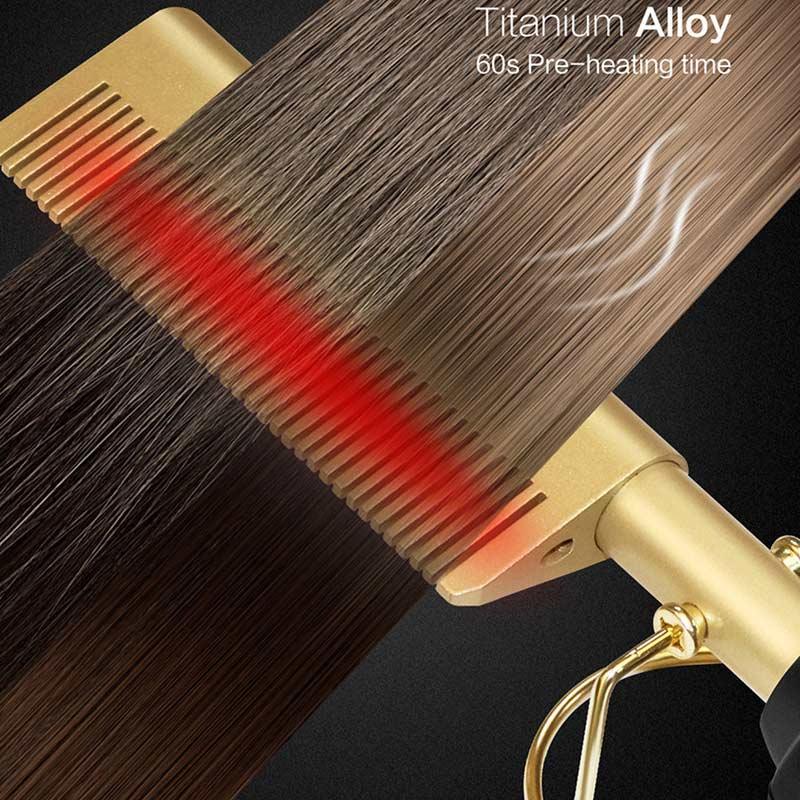 Superlove 2 in 1 Hot Comb Straightener Electric Hair Curler Flat Iron Titanium Alloy Hair Curler Brush - Image 4