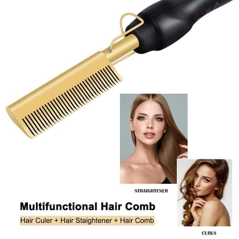 Superlove 2 in 1 Hot Comb Straightener Electric Hair Curler Flat Iron Titanium Alloy Hair Curler Brush - Image 6