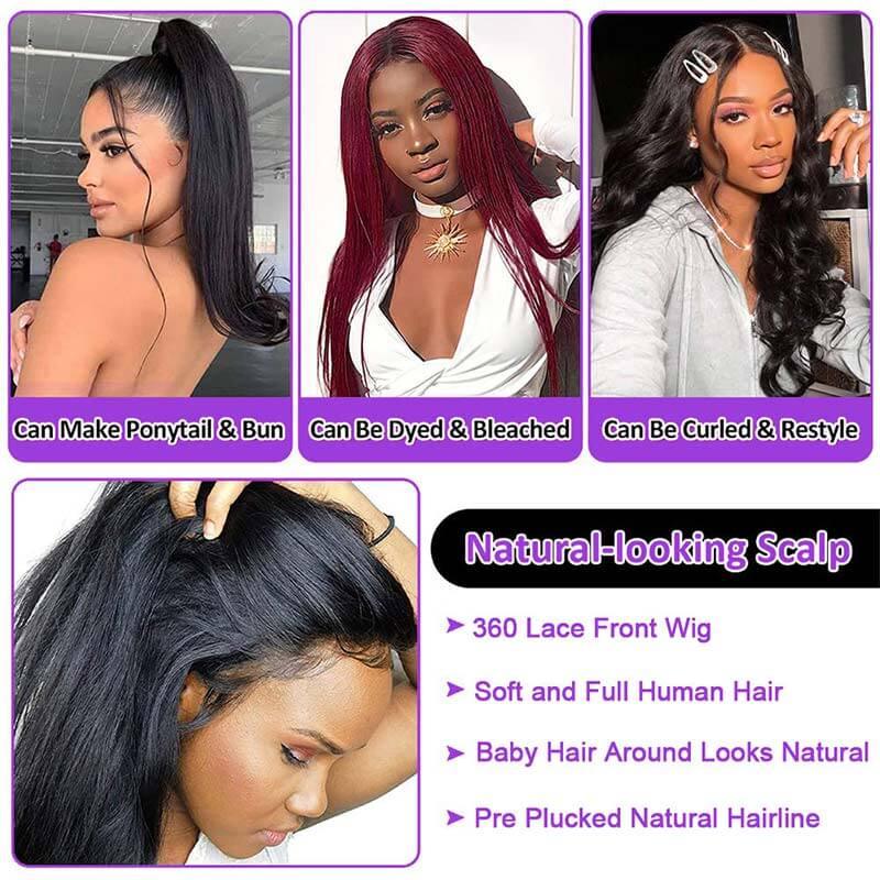 360 Lace Frontal Wig Mongolian Straight Human Hair Wig for Black Women Natural Color Remy Hair - Image 4