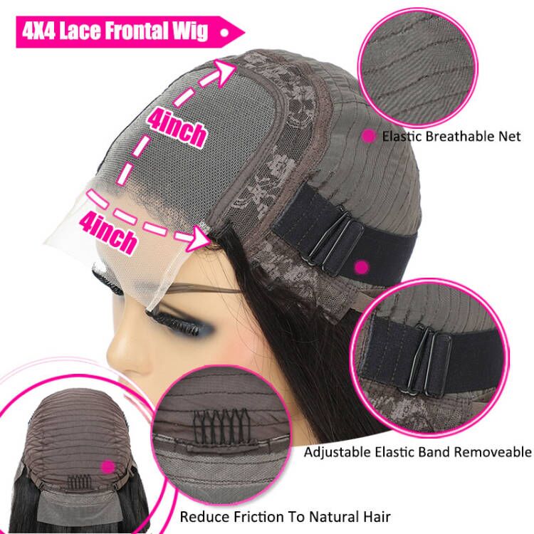 Glueless 4x4  Transparent Lace Closure Body Wave Wigs 100% Human Hair - Image 4