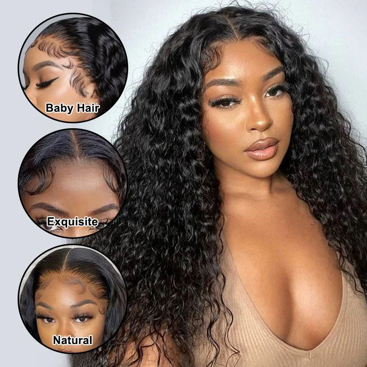 4x4 HD Transparent Lace Closure Wigs Water Wave Wig Indian Human Hair - Image 3