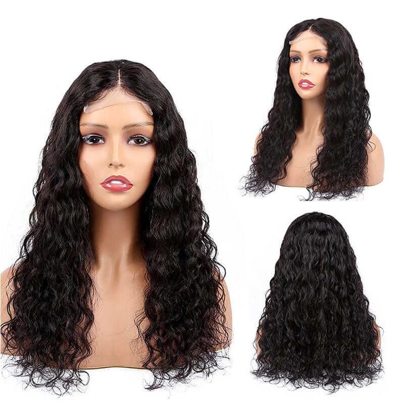 4x4 HD Transparent Lace Closure Wigs Water Wave Wig Indian Human Hair - Image 4