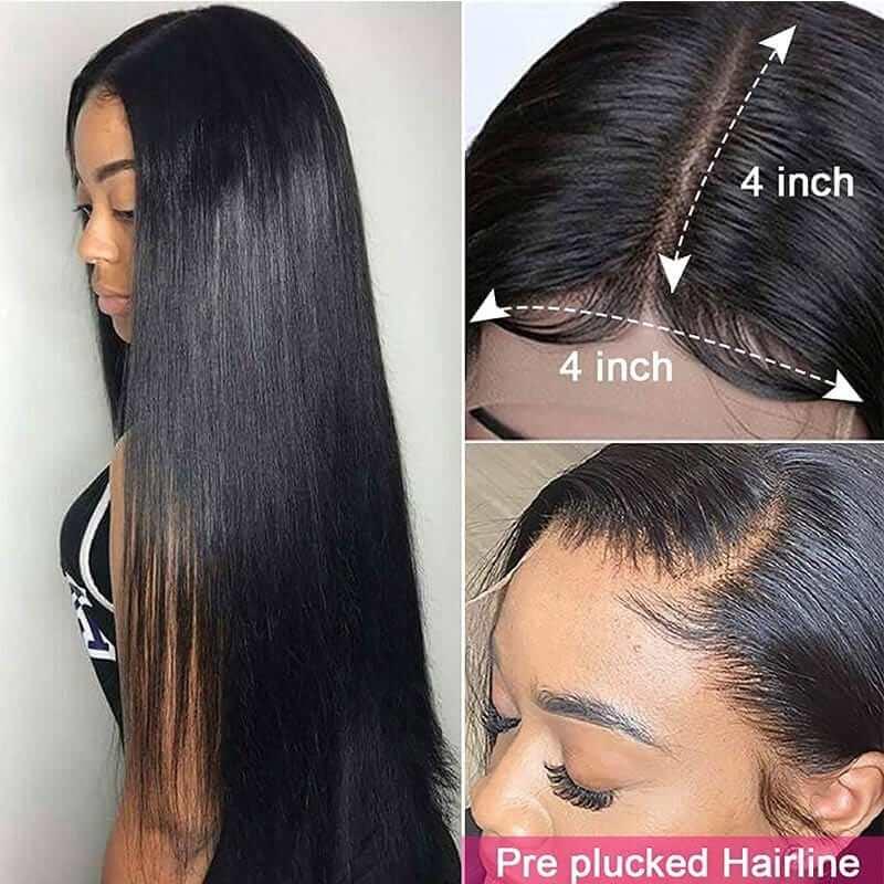 4x4 Lace Closure Wig for Black Women Straight Malaysian Human hair Pre Plucked with Baby Hair - Image 4