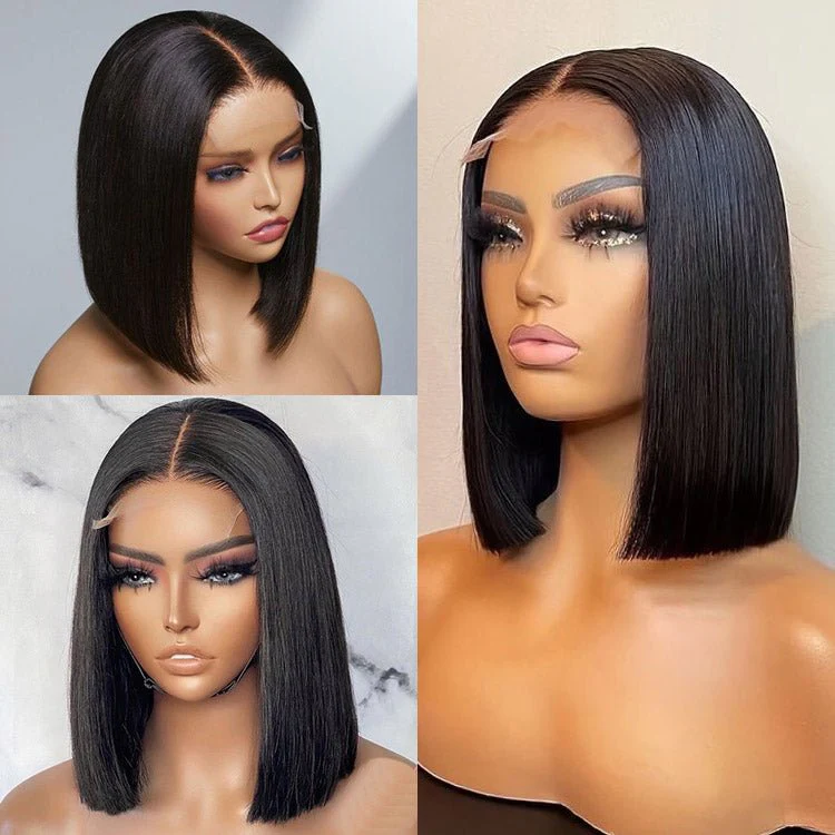 Glueless 4X4 Lace Three Part Bob Wigs With Baby Hair 100% Unprocessed Peruvian - Image 3