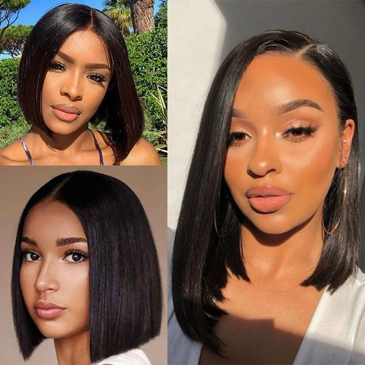 Glueless 4X4 Lace Three Part Bob Wigs With Baby Hair 100% Unprocessed Peruvian - Image 4
