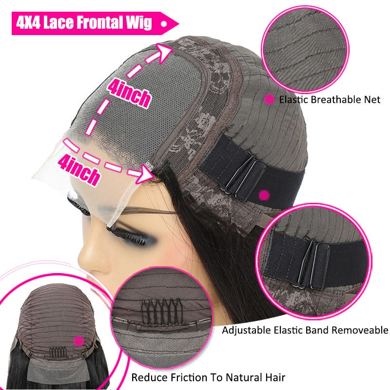 Glueless 4X4 Lace Three Part Bob Wigs With Baby Hair 100% Unprocessed Peruvian - Image 6