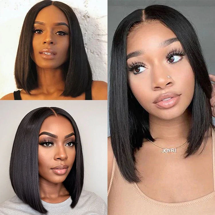 Ear to Ear Lace Frontal Bob Wig Straight Human Hair Natural Hairline Pre-Pucked Middle Part 13x1 Lace Wig Peruvian Hair - Image 3