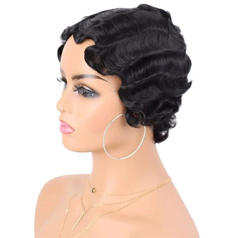 Finger Wave Wig Short Human Hair Wigs Brazilian Hair Ocean Wave Wig Remy Human Hair Pixie Cut Wigs - Image 3