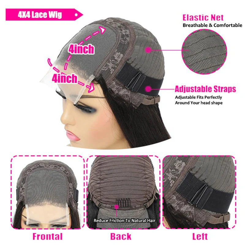 Lightning Deal 4x4 Lace Closure Bob Straight Wig - Image 4