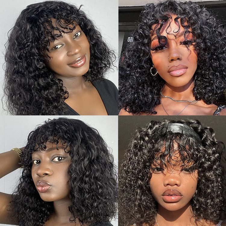Readytogo  Glueless Water Wave  Short Bob Wig with Bangs Brazilian Virgin Human Hair - Image 3
