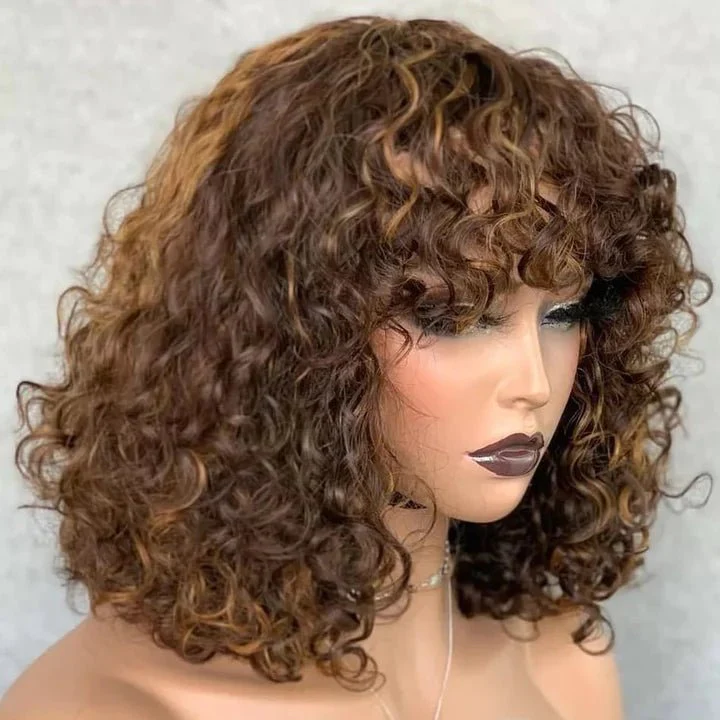 Readytogo Highlight #4/30 Glueless Water Wave Bob Wig Human hair with Bangs - Image 4