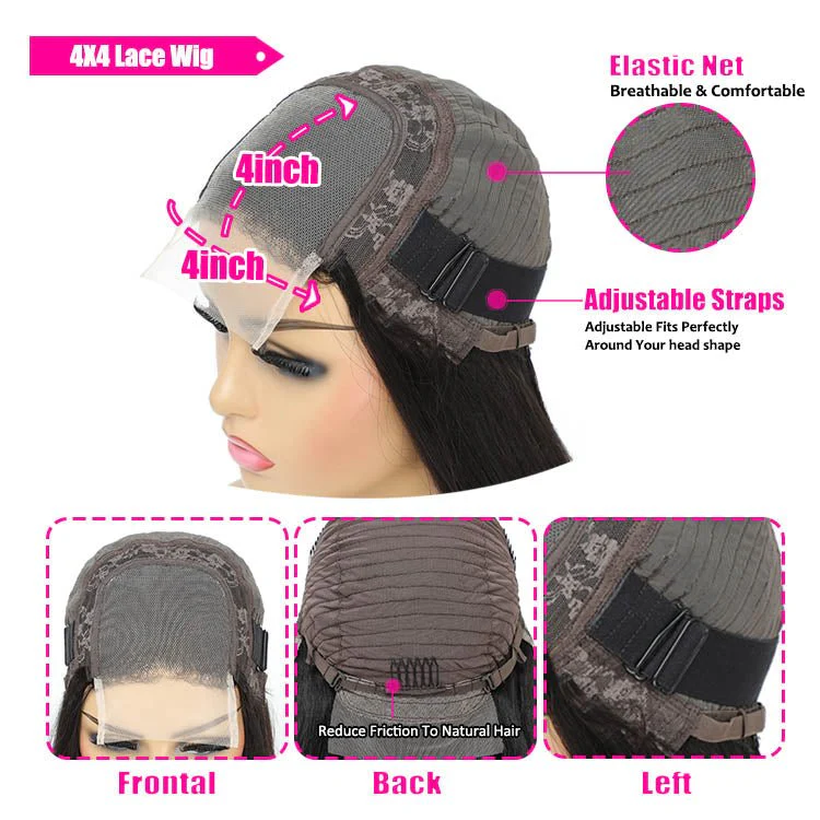 ReadytoGo Glueless 3 Way Straight Closure Wig 100% Brazilain Human Hair - Image 5
