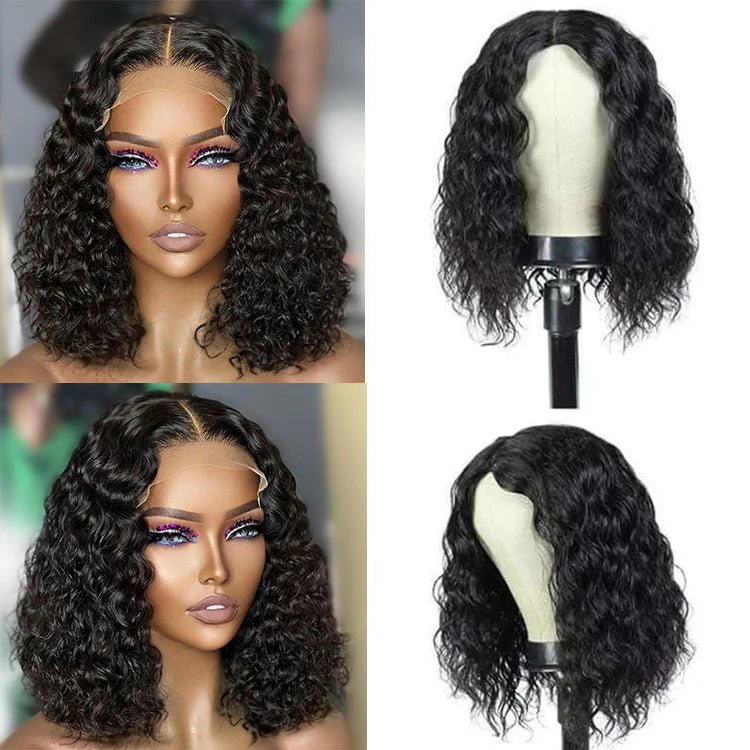 Water Wave Bob Wig 4x4 Lace Closure Human Hair Wigs Brazilian Hair - Image 3